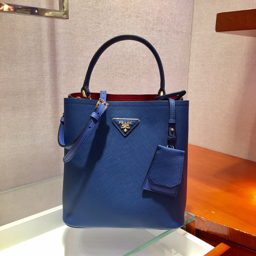 Prada Medium Panier Saffiano Leather Bag Blue/Black 1BA212